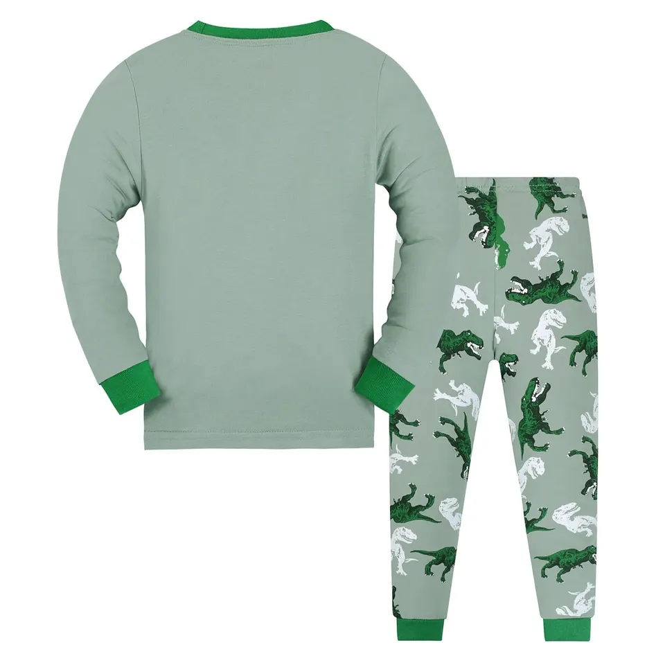Pyjama Garçon 2-10 Ans Dinosaure Camion – Ensemble Manches Longues Chaud Thermique, Tee-shirt + Pantalon Imprimé Dessin Animé Hiver