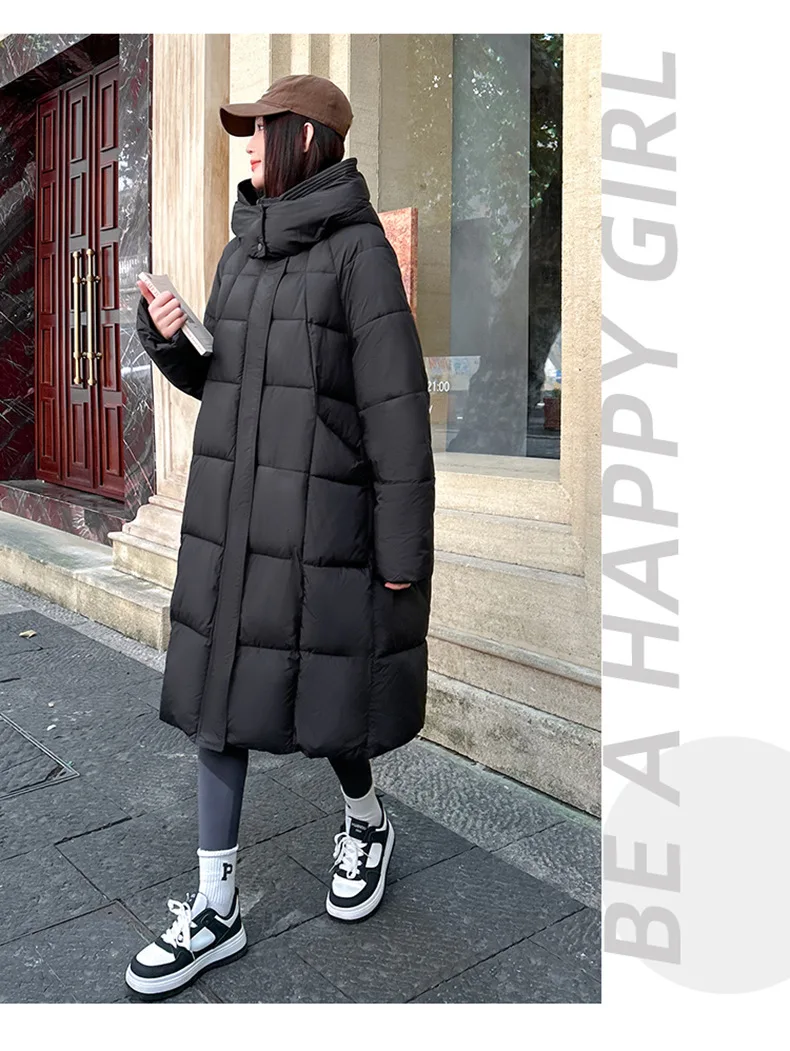 Winter Warmth Women's Mid-Length Down Cotton Jacket Over-the-Knee Parkas New Loose Quilted Coat Thickened Outerwear Trendy Tops
