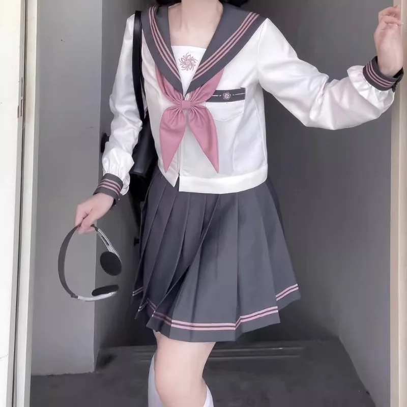 2024 New Japanese JK Uniform Sailor Outfits Preppy Style Pink Color Cute Sweet Long Short Sleeves Top Skirt All Match Suit Girls