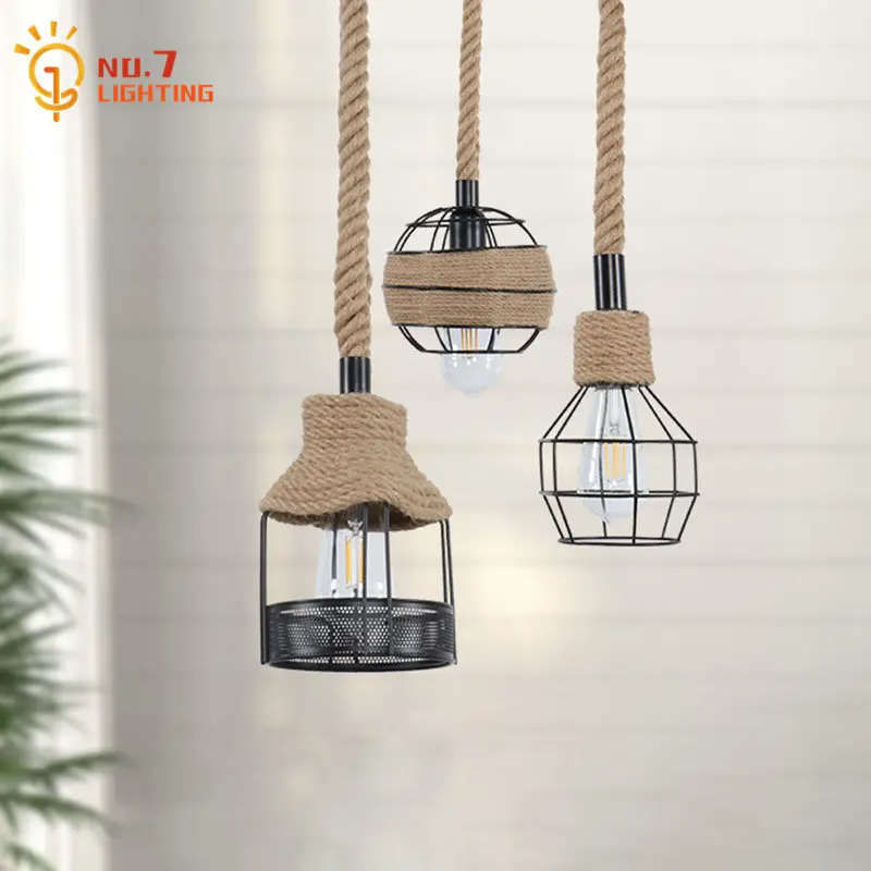 

Industrial Retro Vintage Hand Knitting Hemp Rope Pendant Lights LED E27 Home Decor Loft Kitchen Island Homestay Bedroom Bar Cafe