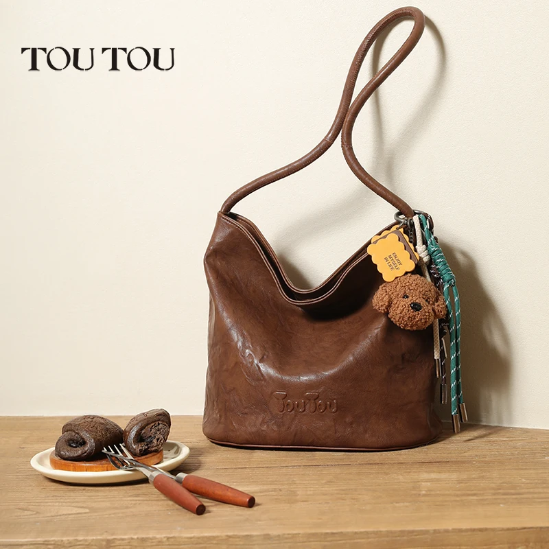 

Оригинальная сумка-ведро TOUTOU, осенняя сумка из искусственной растительной кожи, большая вместительная сумка на одно плечо, подмышки, Рождественский подарок