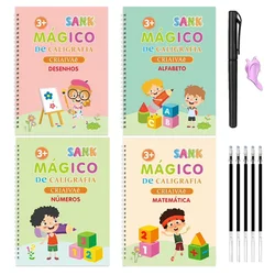 Libro de escritura mágico en cuaderno de caligrafía portugués Montessori para niños, juguete educativo reutilizable para practicar letras caligráficas