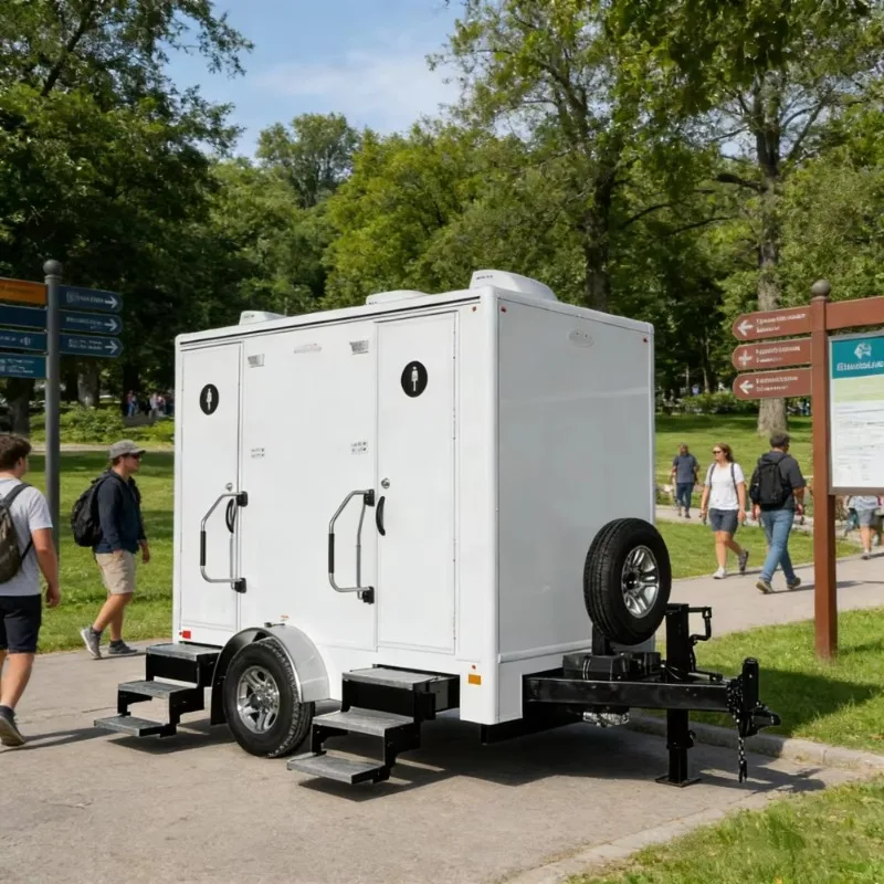 Customized Trailers Portable Toilet Different Size Shape Available Mobile Toilet Trailer Luxury New Design Big Wheels