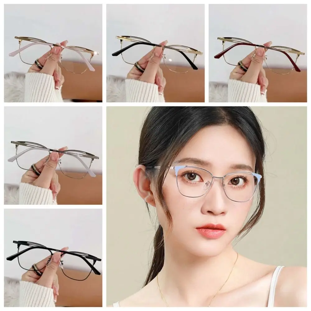 

New Lightweight Anti Blue-lay Eyewear Alloy Costume Accessory Cat Eye Glasses Decorative HD Women Plain Glasses Gift