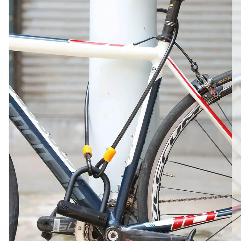 Heavy Duty Bicycle Lock Set Alloy Steel U Lock With Silicone Coating And Extension Cable For Road Mountain Electric Bike