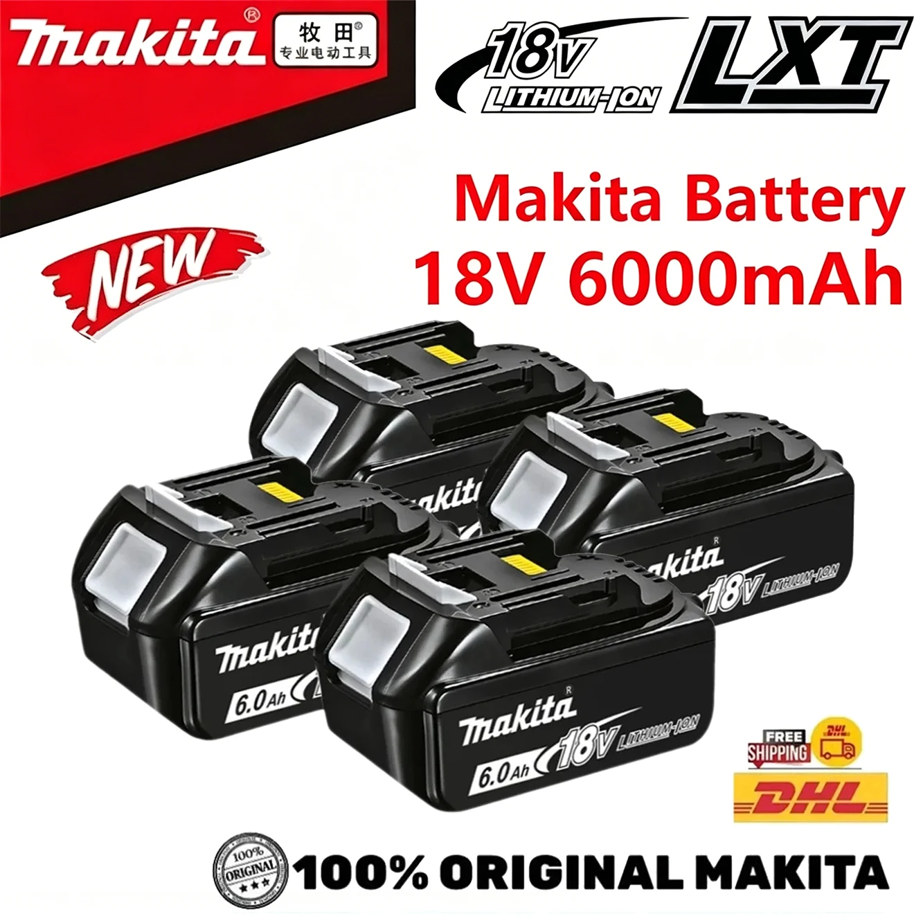Makita 6Ah Original Battery Compatible Makita 18V Power Tools DDF487 DGA404 DTW700 DTD173 DHP487 Lithium-ion Battery Replacement