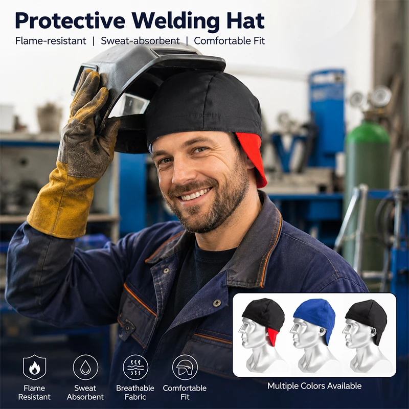 Sweat Absorption Welding Cap Safety Anti-scalding Welder Work Cap Retardant Adjustable Workshop Welding Protective Hat