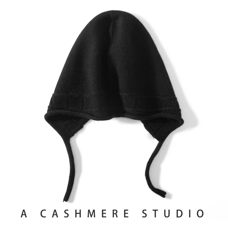 New 100% Pure Cashmere Knitted Hat Autumn Winter Ear Protection Warm Windproof Overhead Casual Style for Cold Weather