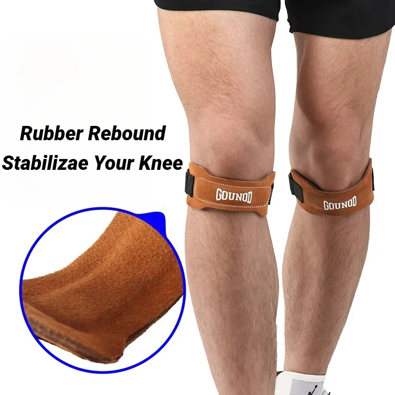 1Pcs Cowhide Patella Strap Meniscus Knee Pads Bi-Directional Compression Stabilize Running Jump Rope Basketball Adjustable