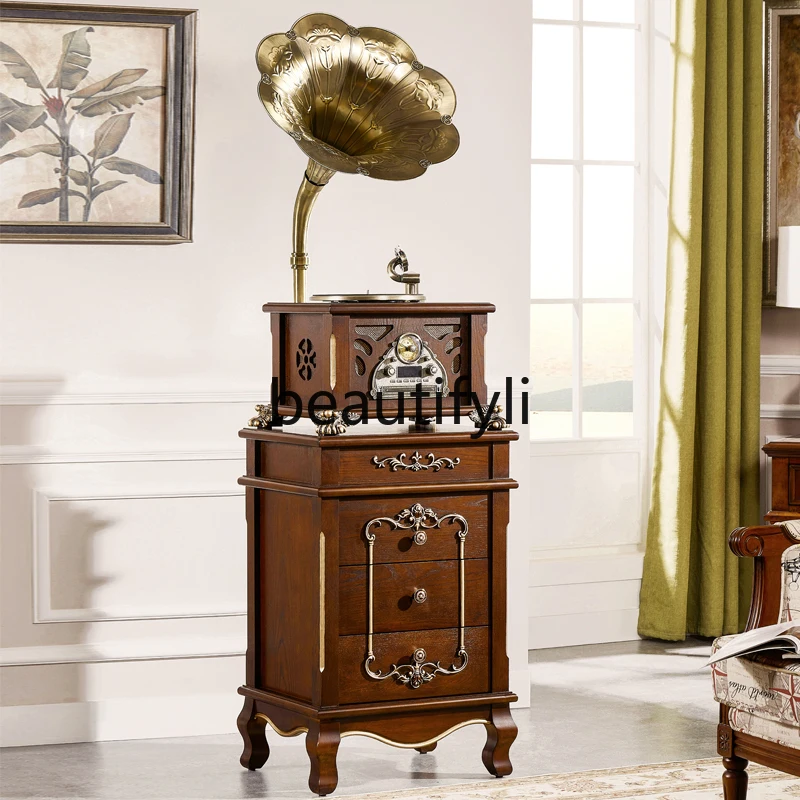 American retro phonograph European living room home big speaker vinyl record player antique record player audio ornament