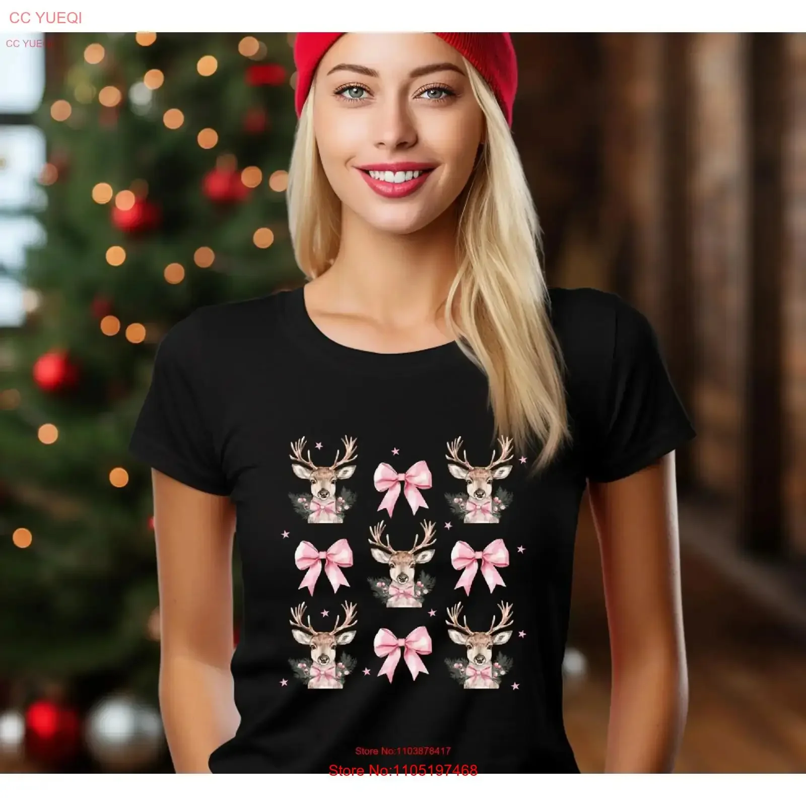 

Ho Рождественская футболка с оленем, сезонная кокетка с бантом, женская винтажная стираная растянутая повседневная удобная дышащая футболка унисекс с графикой