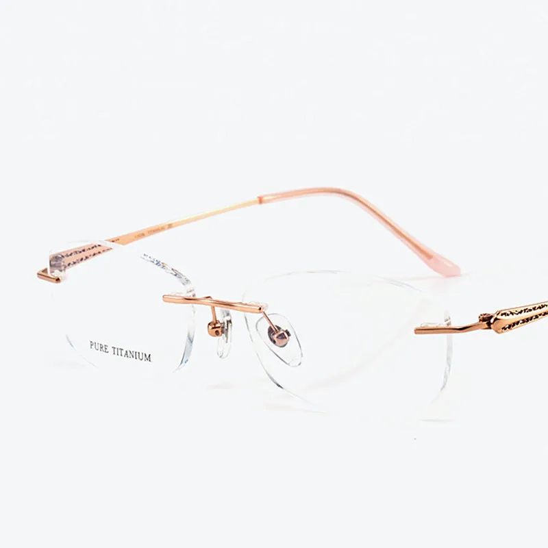 

Designed Women Pure Titanium Eyeglasses Rimless Optical Frame Prescription Frameless Spectacle Etching Decoration