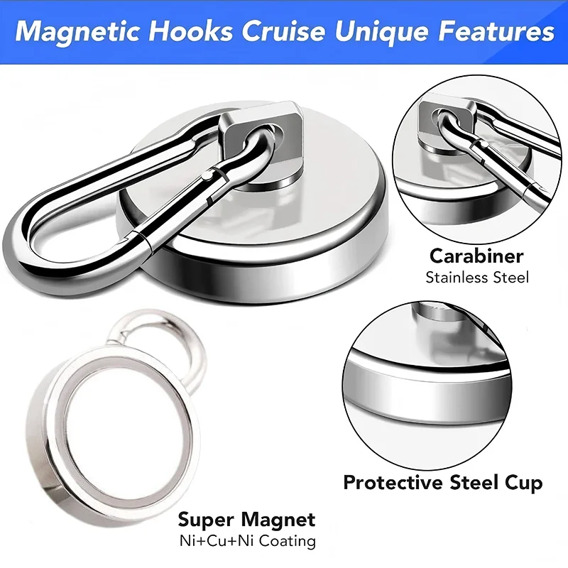 Strong Neodymium Magnetic Hooks 360°Rotation Carabiner Magnet Ring Keychain Hook for Home Refrigerator Kitchen Bathroom Hanging image 3