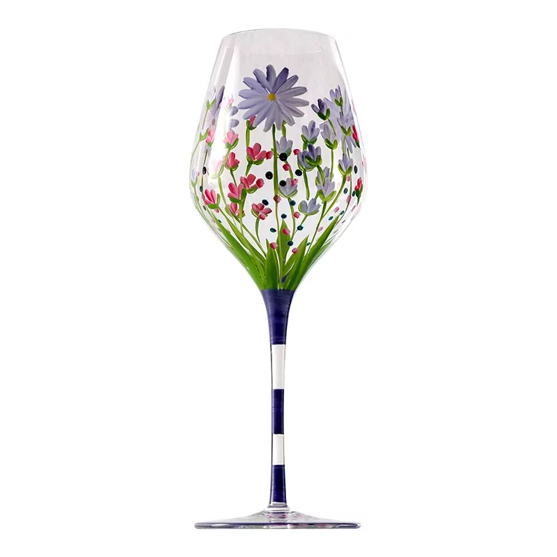 Vintage Champagne Glasses Hand Painted Goblet Sunflower Tulip Flamingo Rose Pattern Red Wine Cup Home Bar Restaurant Glass Cup