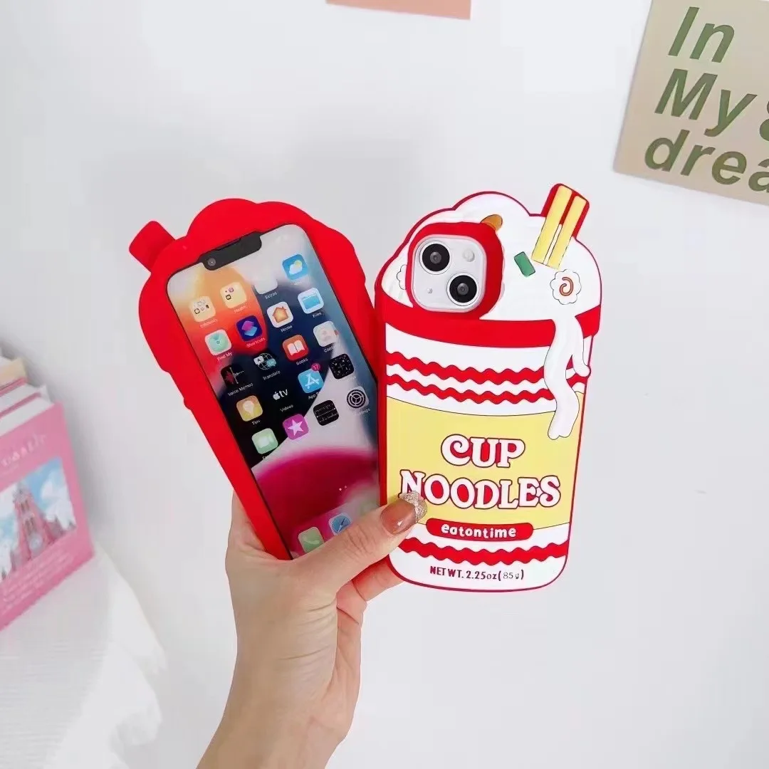 Modische, lustige 3D-Cup-Noodles-Hülle für iPhone 15 14 13 12 11 Pro X XS Max XR 7 8 6 6S Plus SE 2020 2022, weiche Silikonhülle – Detail 3