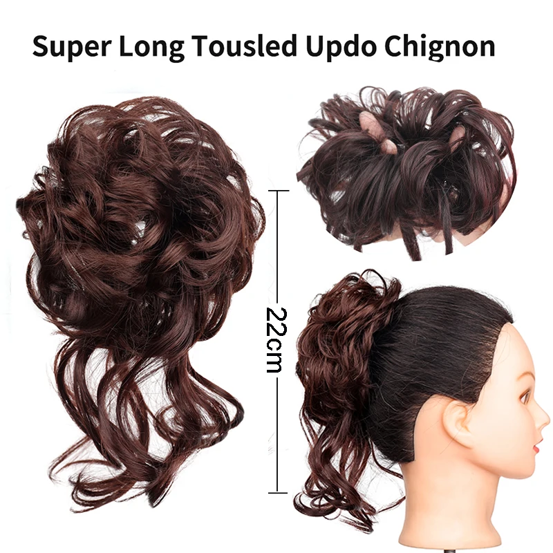 TALANG Tổng Hợp Xoăn Tặng Chignon Với Thun Scrunchies Bị Rối Tóc Bun Updo Bộ Tóc Giả Phần Mở Rộng Cho Nữ