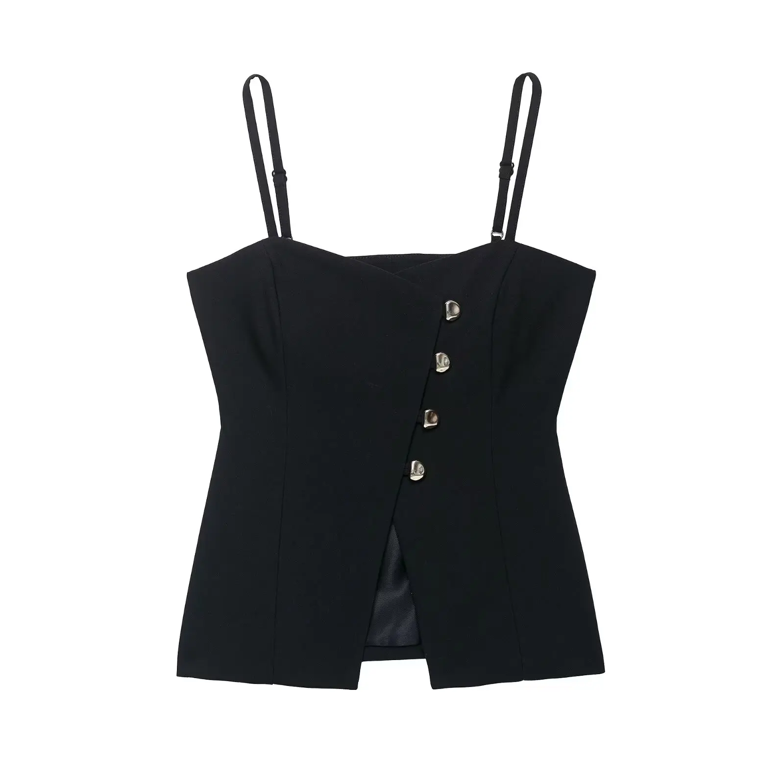 

New Summer Women's Casual Fashion Simple Temperament Asymmetrical Sleeveless Slim Button Suspender Short Top