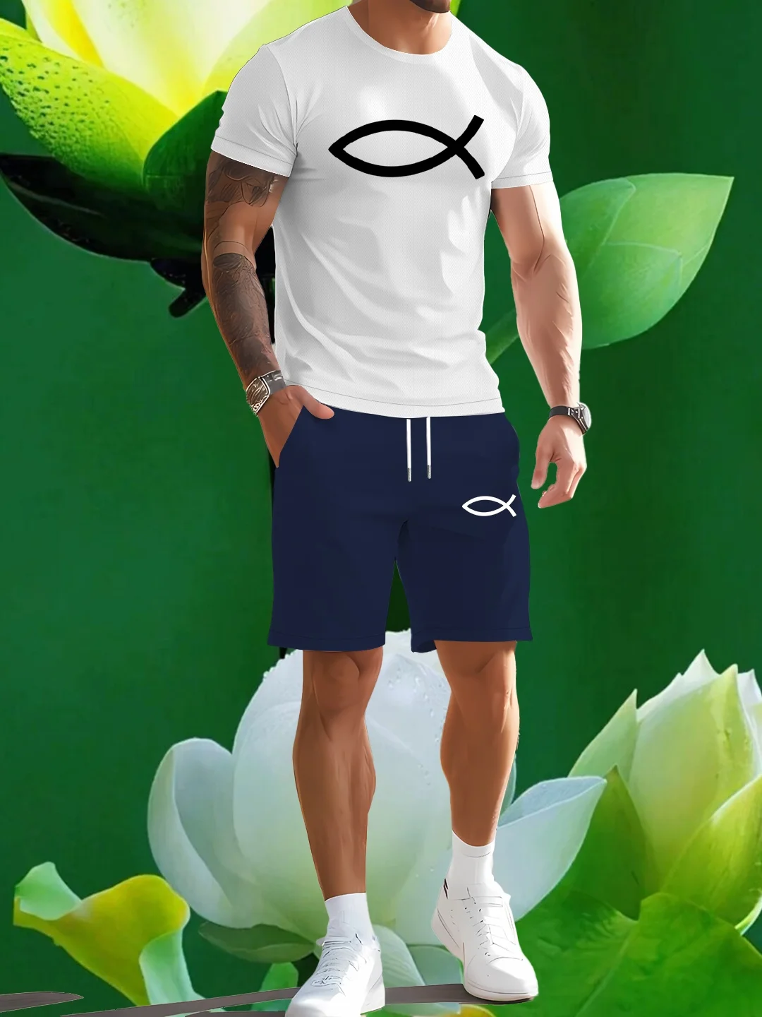 

Men's casual loose short sleeved T-shirt shorts set for summer quick drying, breathable and cool travel
