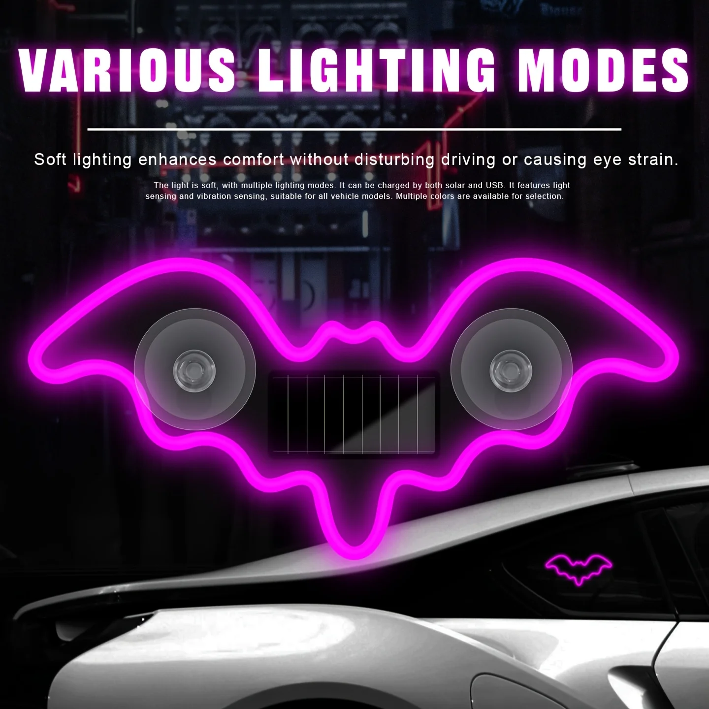 New Car Modification Lights, Car Decoration Lights, Solar Wireless Demon Eye Lights, Batman Atmosphere Lights, Triangular Window