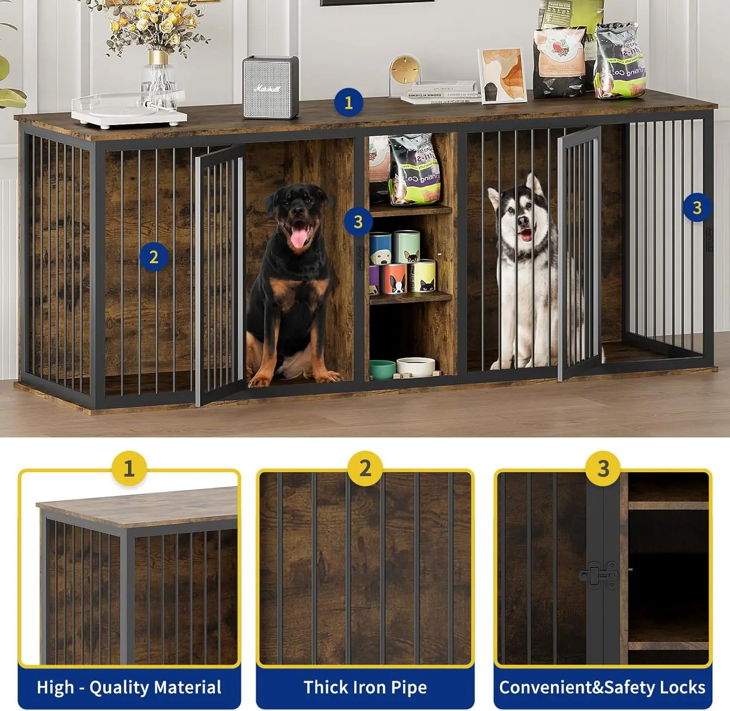 أثاث على شكل صندوق للكلاب داخلي للكلاب، بيت كلب خشبي بإطار فولاذي مقاس 79 بوصة مع لوح تقسيم قابل للتعديل ومنزلق