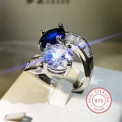 Creative Niche Design Blue White Imitation Crystal Gemstone Open Ring Light Luxury Full of Diamond High Quality Women Jewelry