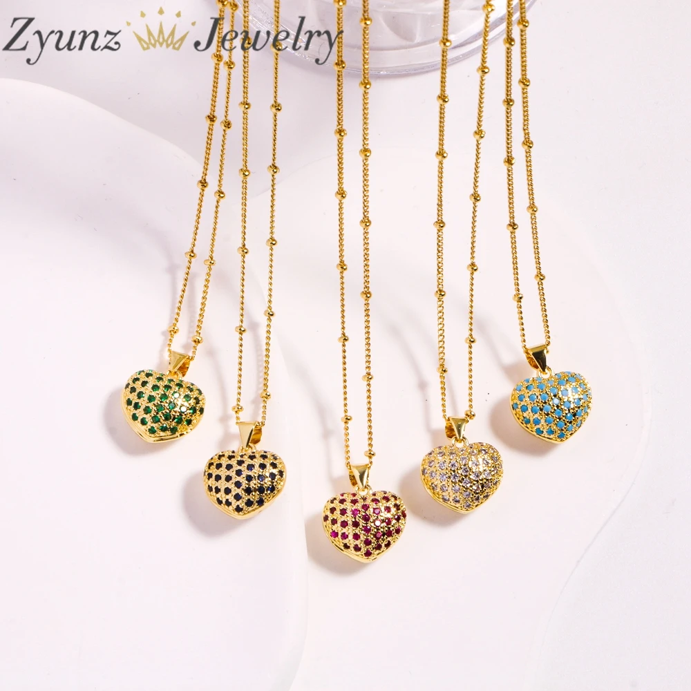 

10PCS, Fashion Zircon Heart Necklace For Women Gold Color Chain Pendant Choker Necklaces Girls Party Gift Jewelry