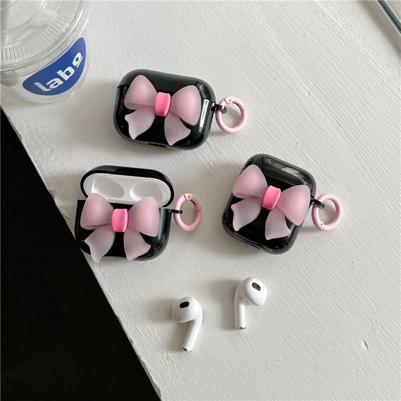 Ins Pink Oversized Bow Case for Apple AirPods 1 2 Cases Fashion Girls Cover for AirPods 3 AirPods Pro Wireless Box With Keychain