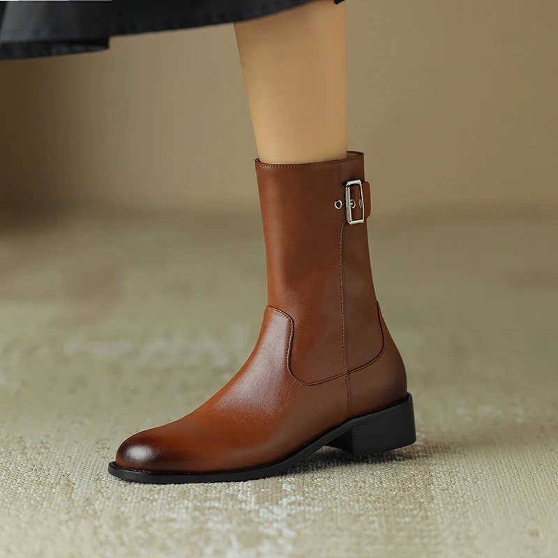 

Genuine Leather Western Cowboy Booties Ankle Boots,Belt buckle Block woman boots,knight boots,Modern boots,Fashion Punk boots