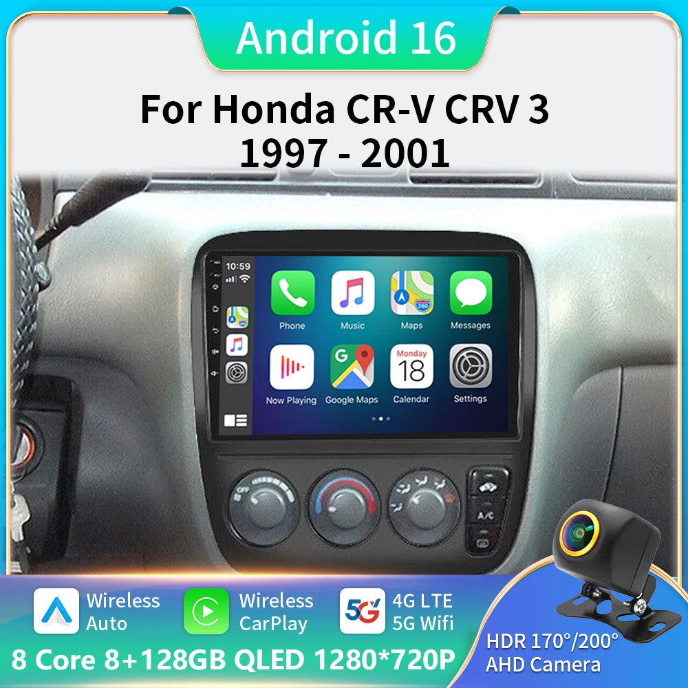 

Android 16 Car Radio For Honda CRV CR-V 3 1995-2001 5G LTE Wireless Carplay Auto GPS Viedo Player Autoradio Multimedia DSP BT