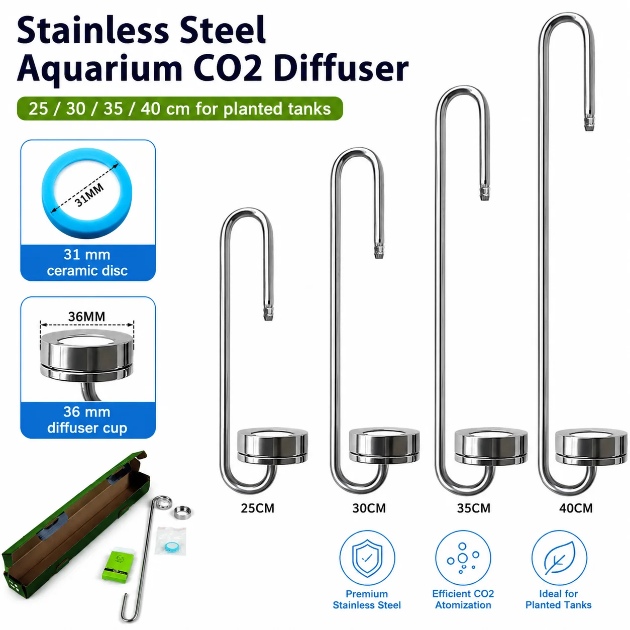 Aquarium CO2 Nebulizer Diffuser Stainless Steel Aquatic Plants Co2 Diffuser Generator Equipment Accessories CO2 Diffuser
