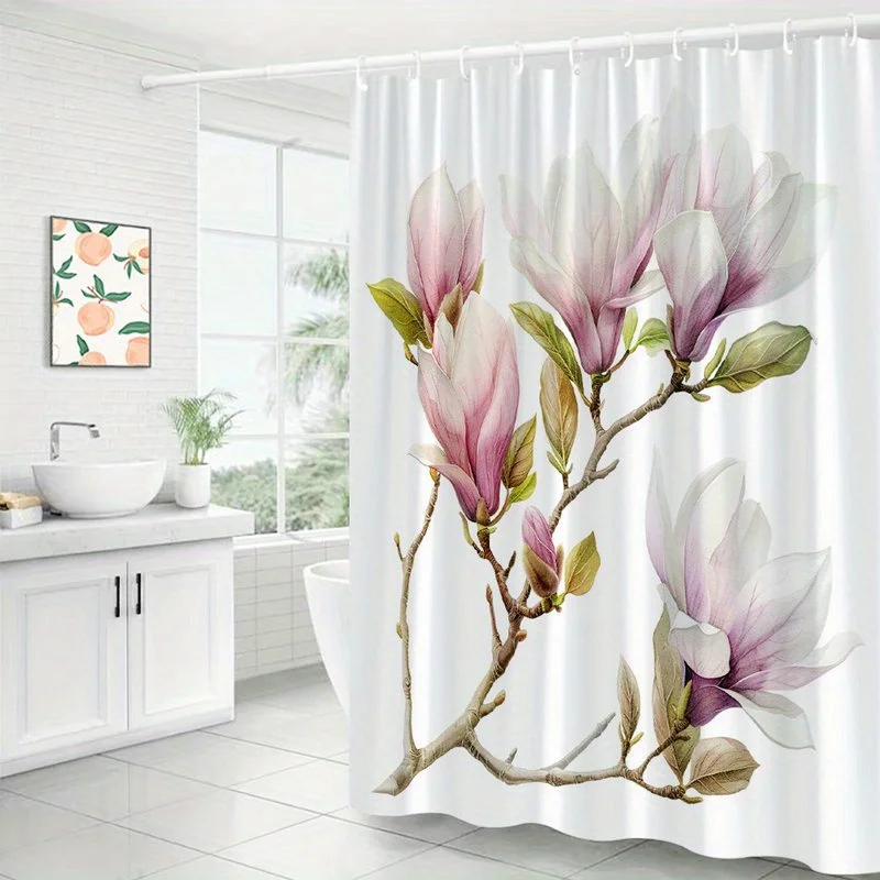 Premium Waterproof Floral Magnolia Shower Curtain Panel Tropical Botanical Decor for Luxury Modern Bathroom Sink Spa Home Use