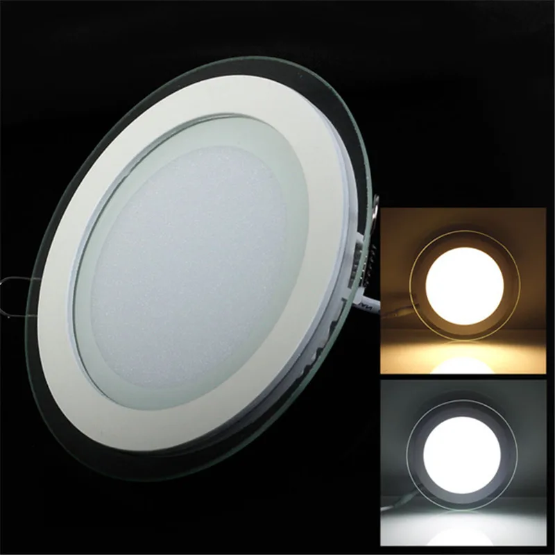 Okrągły szklany panel LED Downlight 6W 9W 12W 18W Sufitowe oświetlenie wpuszczane Światło punktowe Lampy wewnętrzne 85-265V