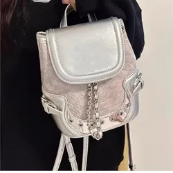 JIAERDI Hot Girls Silver Backpacks Women Vintage Preppy Style Leather Chic Y2k Backpacks Female Harajuku Pink Mochila Aesthetic