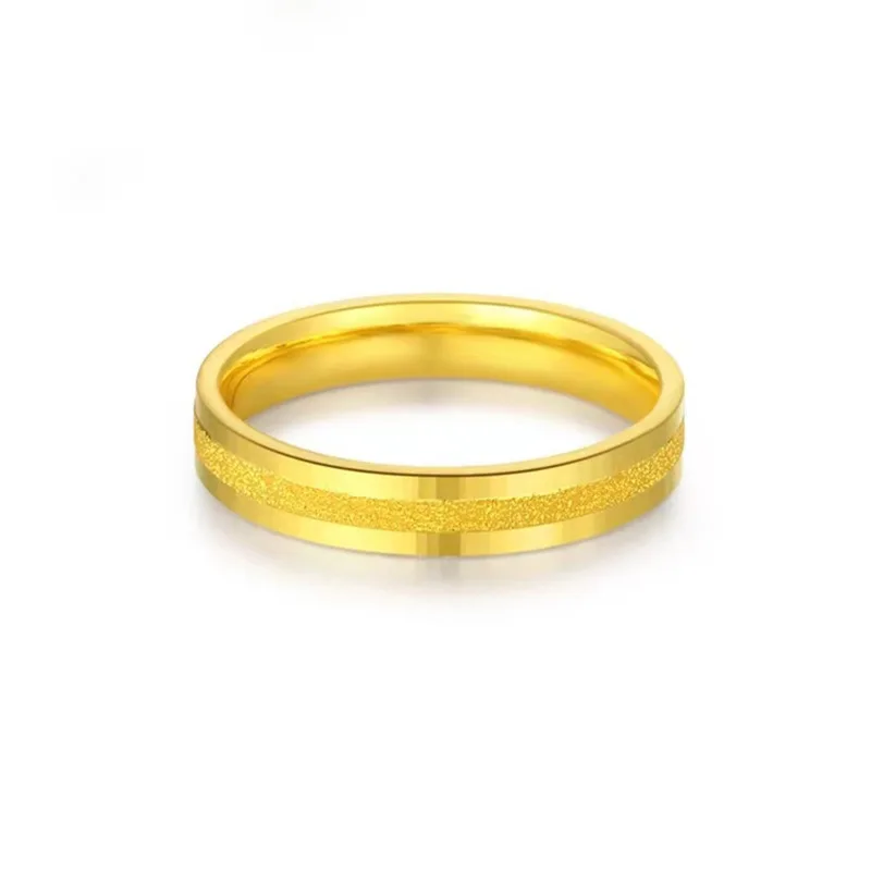 

Ancient imitation 24K gold ring AU999 small fresh ring frosted plain ring pure gold male and female couple ring