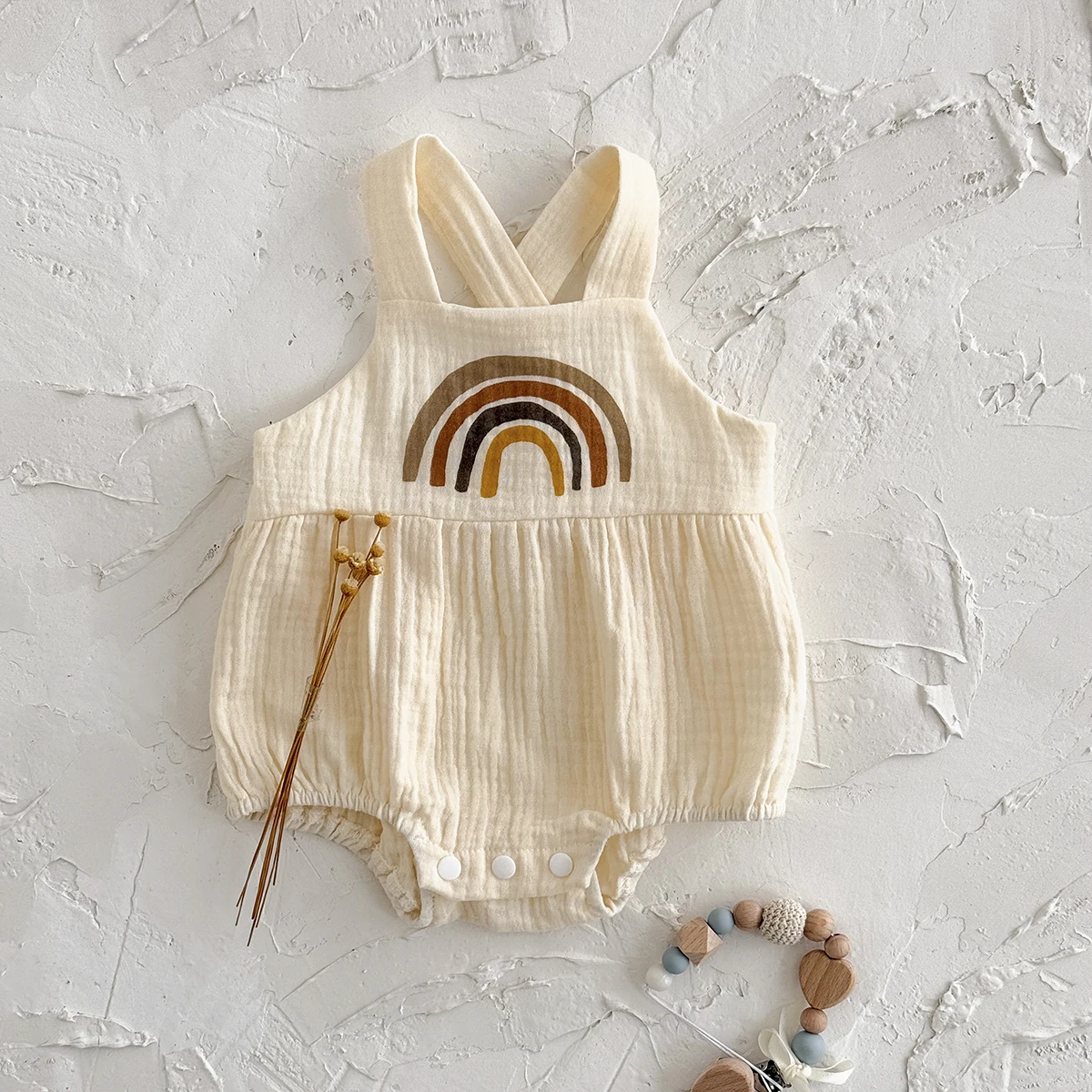 Summer New Rainbow Rope Bright Color Girls Loose Soft Jumpsuit Cute Baby Clothing Romper Suitable for 0-18 Months