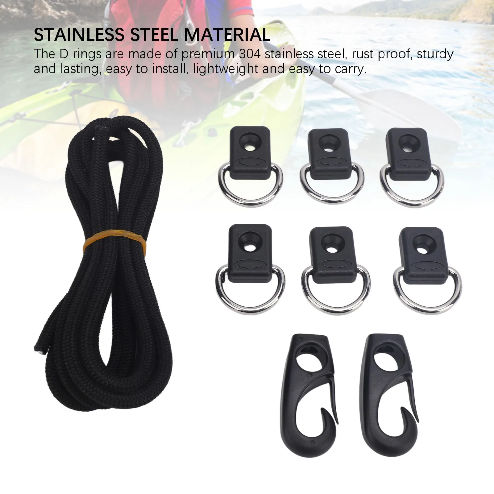 Kayak Elastic Rope Kit Professional D Type Buckles Kayak Bungee Cord Deck Rigging Kit for Kayaking Boats Canoes