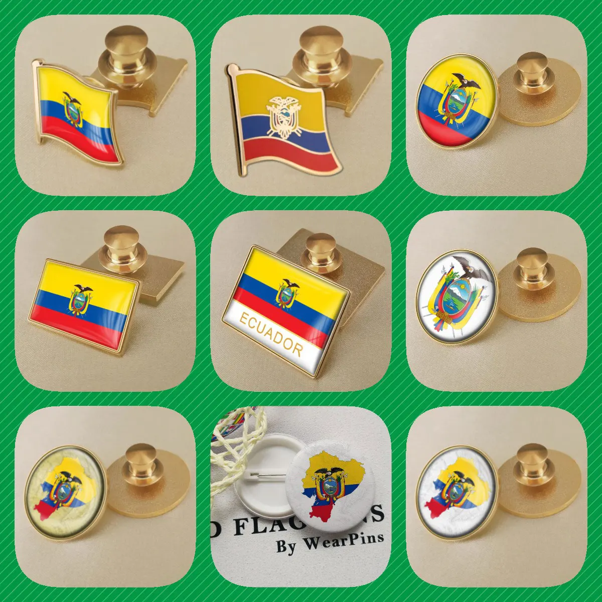 Ecuador Ecuadorian Map Flag National Emblem National Flower Brooches Badges Lapel Pins