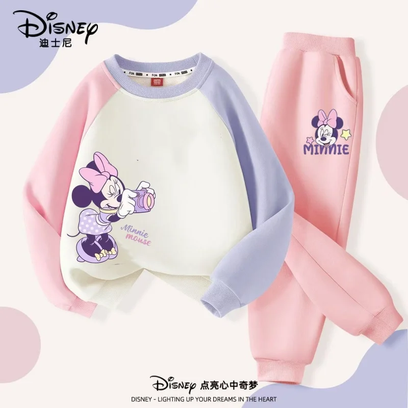 

Осенний комплект одежды для маленьких девочек, детский комплект из двух предметов, хлопковый костюм с длинными рукавами и штанами с принтом Минни Диснея