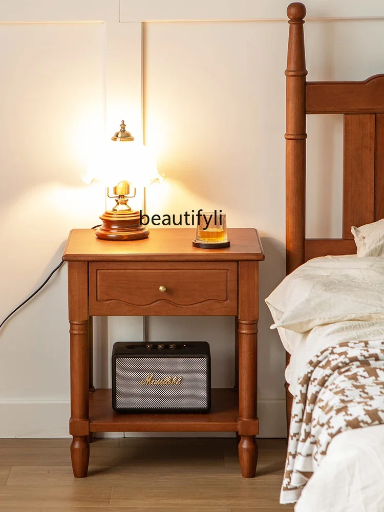 zxqRetro الفرنسية الكرز الخشب الصلب خزانة بجانب السرير الأوسط والقديمة شقة صغيرة غرفة نوم السرير خزانة التخزين #1