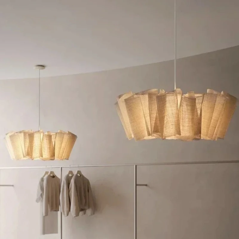 ‌Nordic Handmade White Pleated Fabric LED Ceiling Pendant Lights Restaurant Kitchen Living Room Bedroom Atmosphere Hanging Lamps