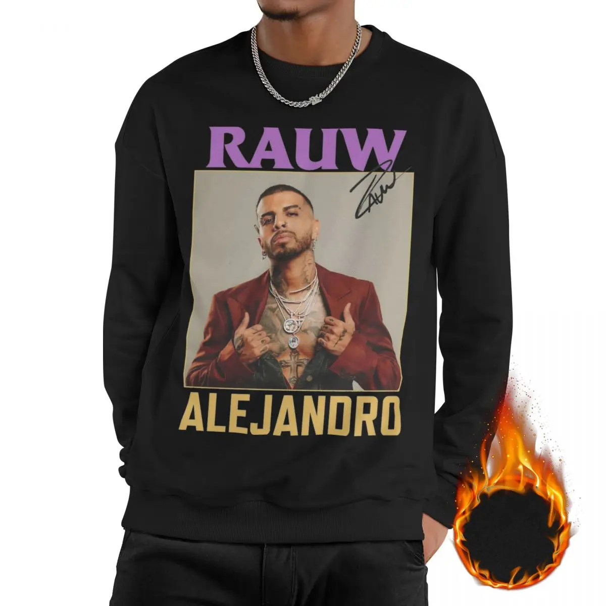 

Unisex Retro Rauw Alejandro Singer Fleece Lined Sweatshirt Warm Thick Rapper Style Long Sleeve Sweatshirts Hoodie