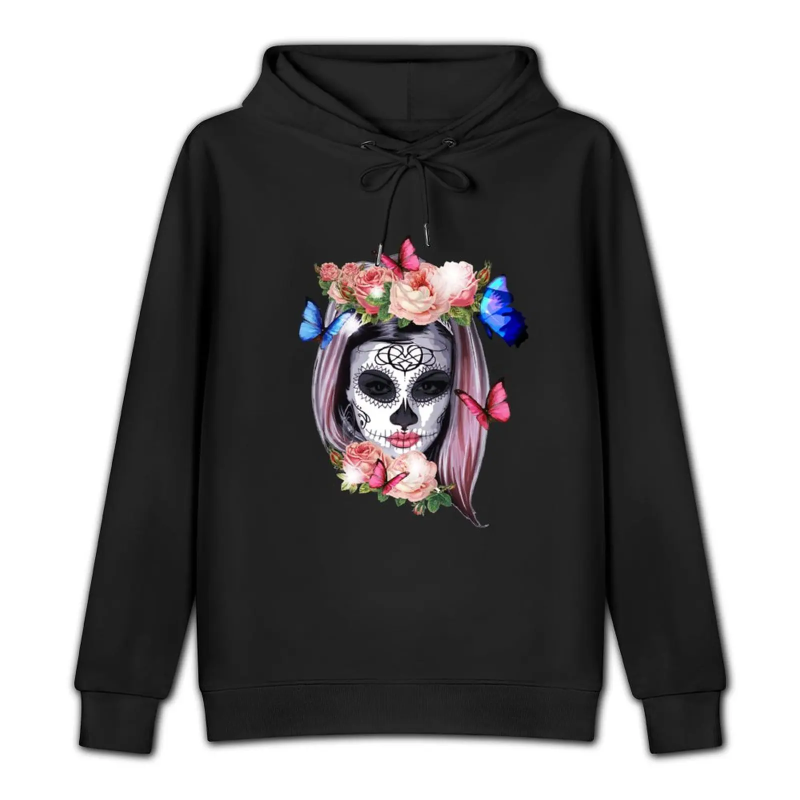 Colorful Sugar Skull Camila Buttlefly Girl Día De Los Muertos Gifts Day of the Dead Halloween Pullover Hoodie