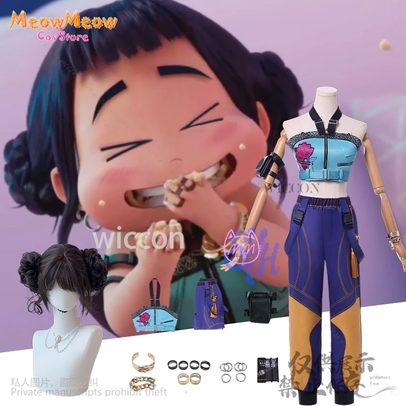 

Anime Demon Huntrix Cosplay Zoey Kawaii Korea Girls Y2K Idol Stage Uniform For Girls Groups Sexy Top Pants Wig Earring Halloween