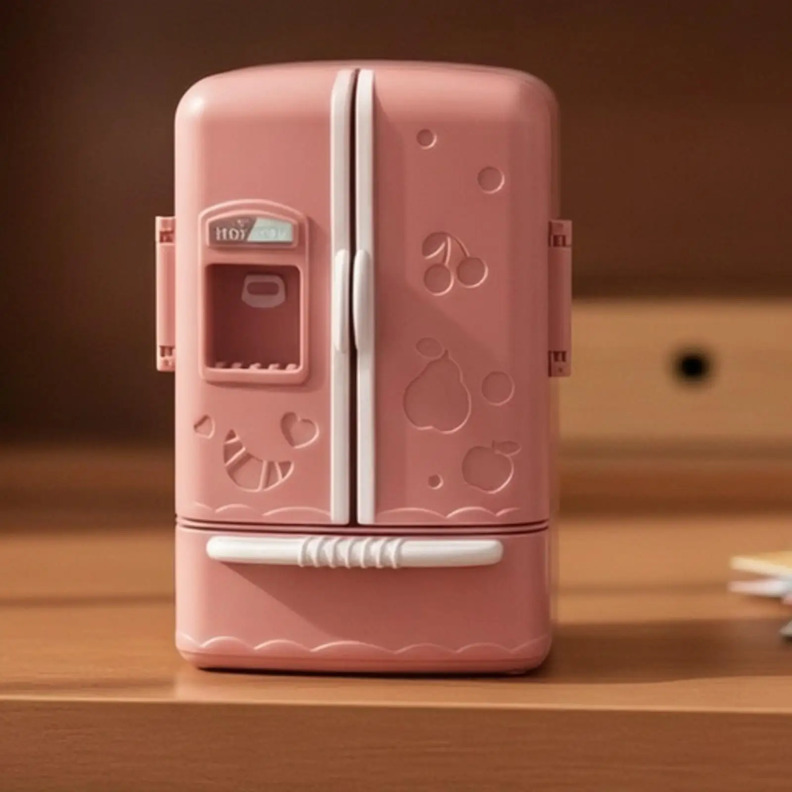 Miniature Double-Door Refrigerator Compact Dollhouse Refrigerator with Drawer Lightweight Mini Fridge with Beverage Dispenser