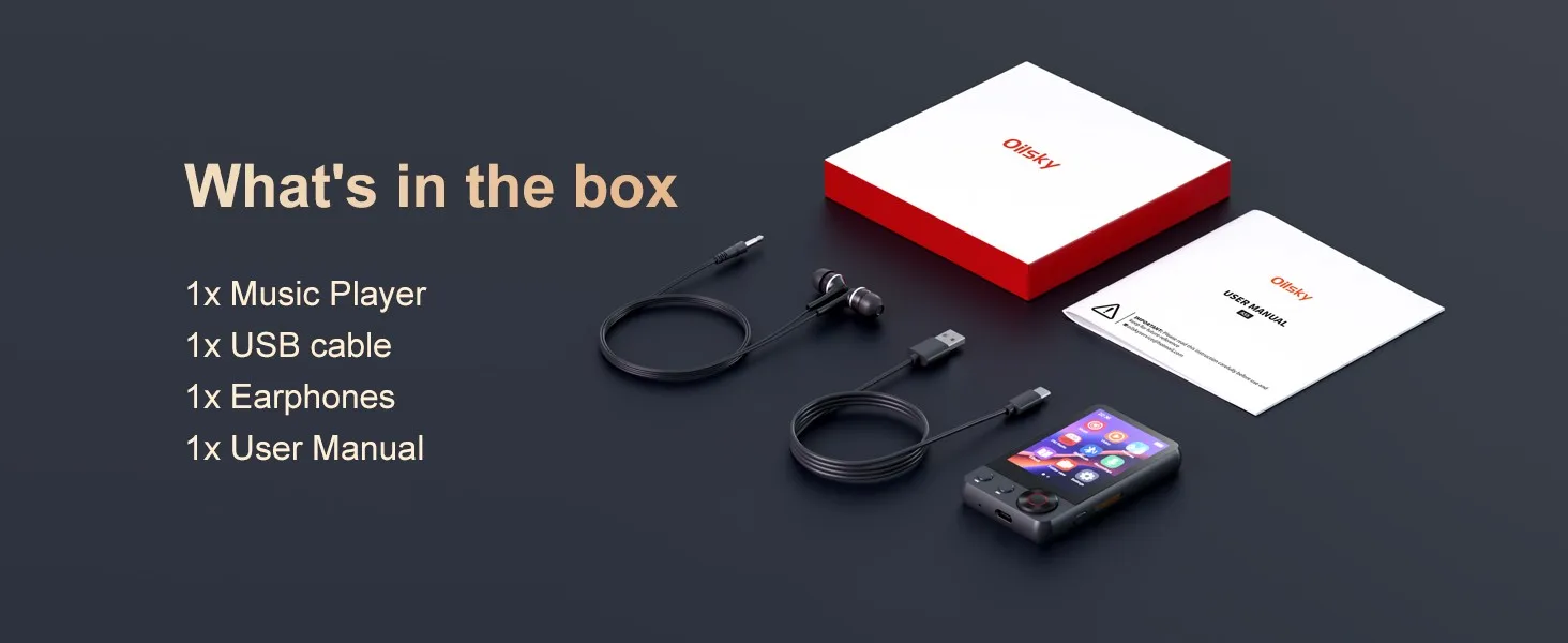 128GB MP3-Player (mit Bluetooth 5.3), 2,4-Zoll tragbarer Musik-Player mit Voll-Touchscreen (mit Lautsprechern und Micro-SD-Kartensteckplatz) – Detail 1