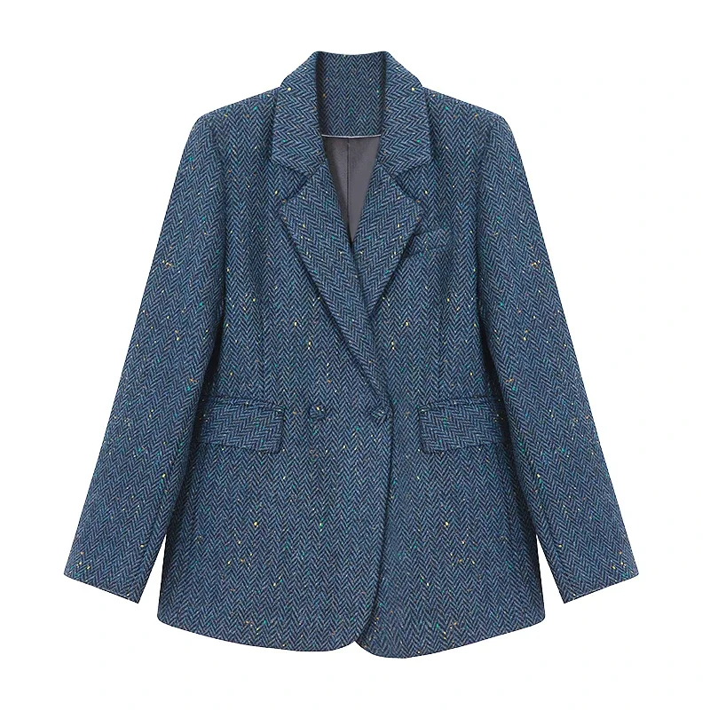 Blazer Women Woolen Jacket Blazer Loose Blue Winter 2024 Casual Woollen Suit Jackets Coat