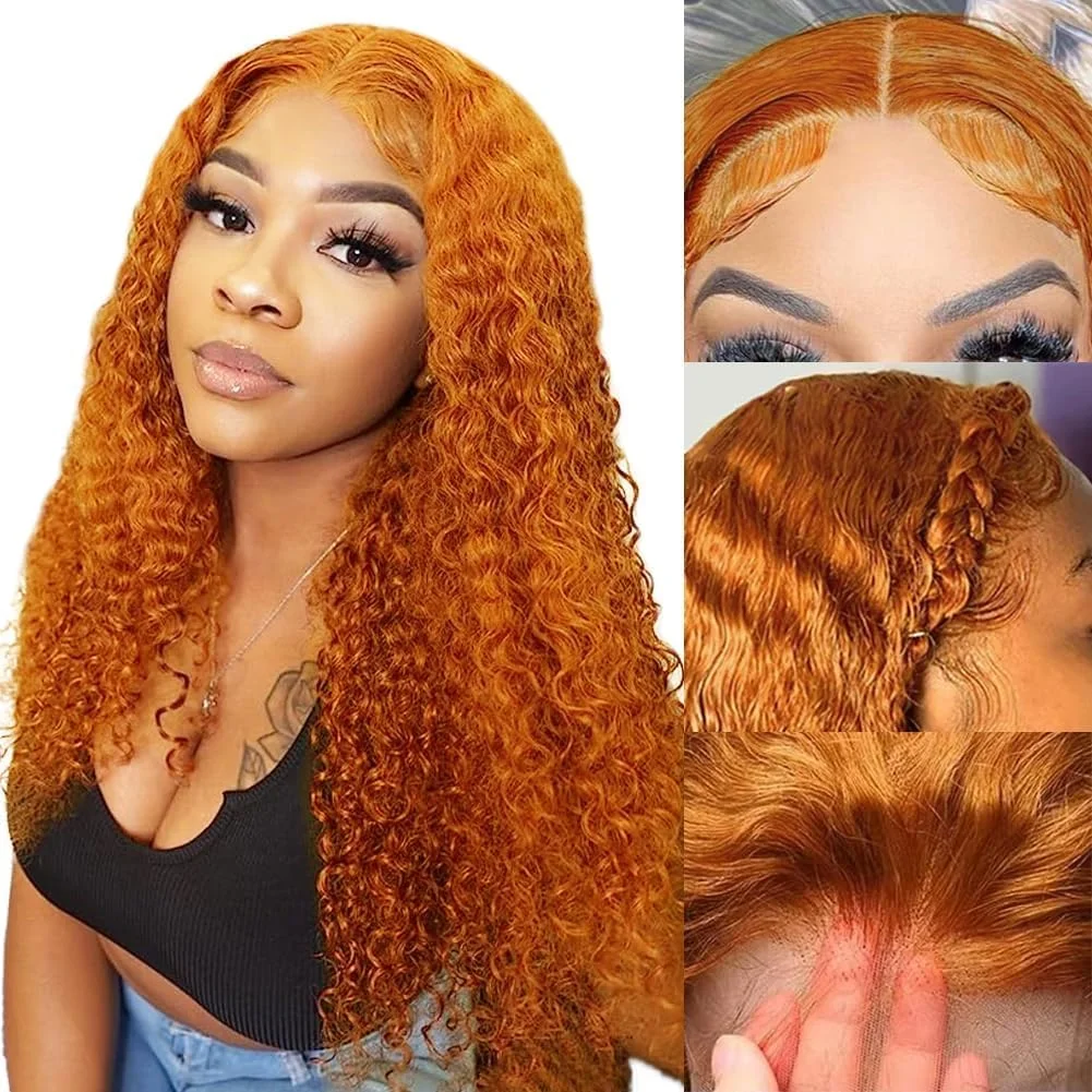 Ginger Deep Wave Wig Human Hair 13x4 Ginger Orange Lace Front Wigs Human Hair Pre Plucked with Baby Hair Curly Wig Human Hair image 4