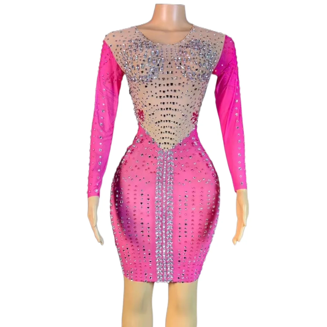 Rotterdam-Robe Courte Transparente en Maille Strass pour Femme, Tenue de Soirée, Bal, Anniversaire, Séance Photo, Scène