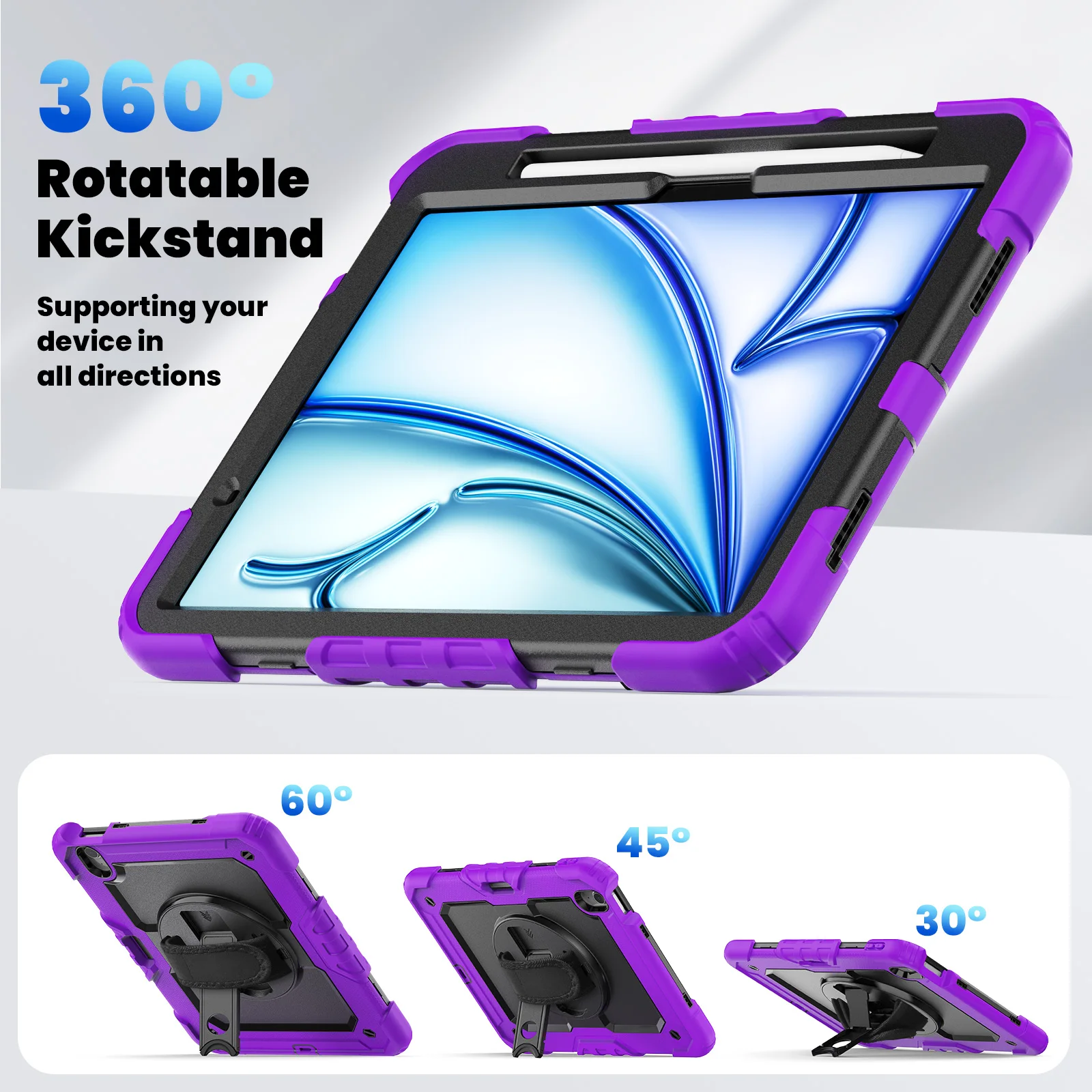 Rotating Stand Case For iPad Pro Air 11 2024 Pro 11 2018 2020 2021 2022 Air 4 5 Cover With Screen Protector Hand Shoulder Strap 