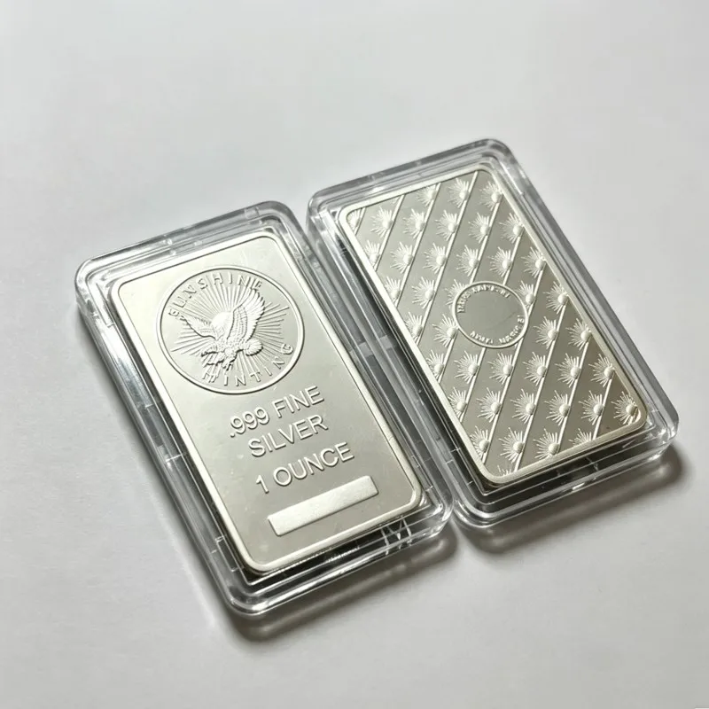 10pcs Non Magnetic Sunshine Minting 1 Ounce Silver Bar Zinc alloy Silver-plated Eagle Bullion Home decoration